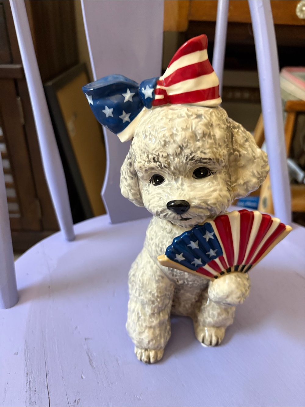 Blue Sky Poodle Figurine with Red, White & Blue Accents
